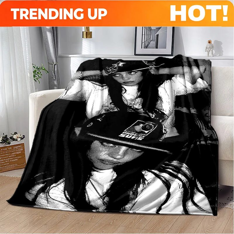Customize Fashion Billie Eilish Singer Star Flannel Blanket Soft Warm Throw Blanket for Bedroom Living Room Bed Travel Camping P