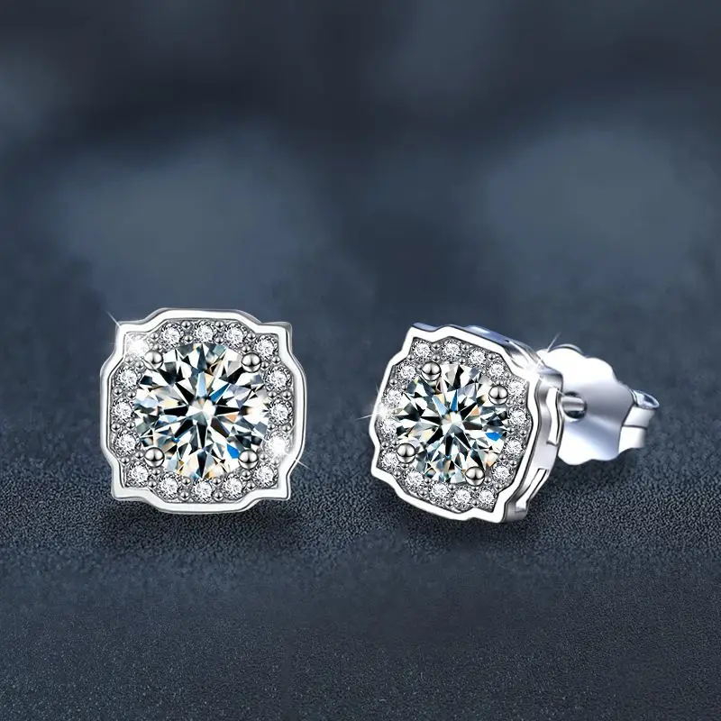 Modische Bestseller 100% Moissanit 1-Karat S925 Sterling Silber Runde Ohrstecker für Damen Hochwertige Hochzeitsschmuckstücke – Detail 12