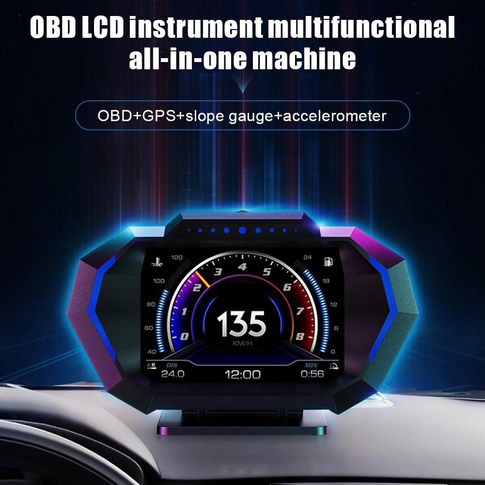 OBD + GPS HUD P24 Car OBD Head Up Display HUD on Board Computer Digital Speedometer Water Temp Fuel Consumption Slope Meter