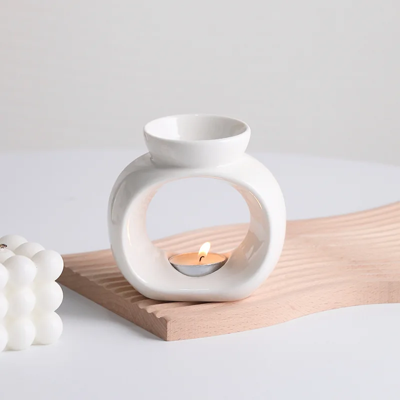 Y Ceramic White Incense Burner OUDH Jasmine Anti-dry Burning Retro Essential Oil Lamp Candle Holder Home Aromatherapy Ornament