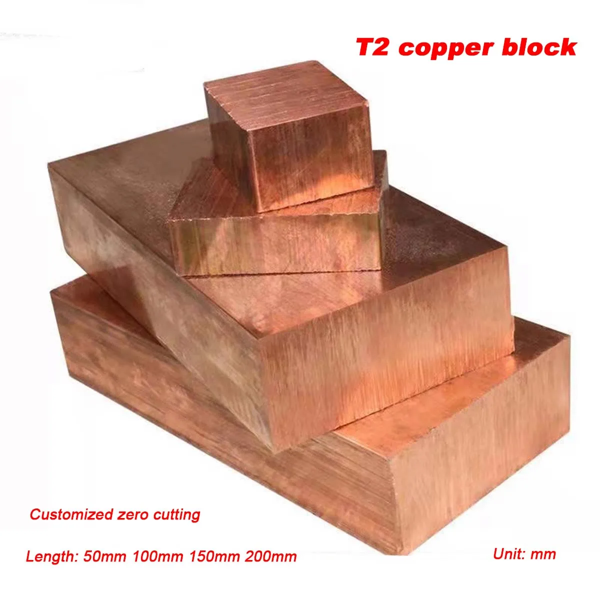 Pure Copper C1100 Electrode, Copper Rectangular Material Cut T2 Purple Copper Block, Purple Copper Row, Customized Zero