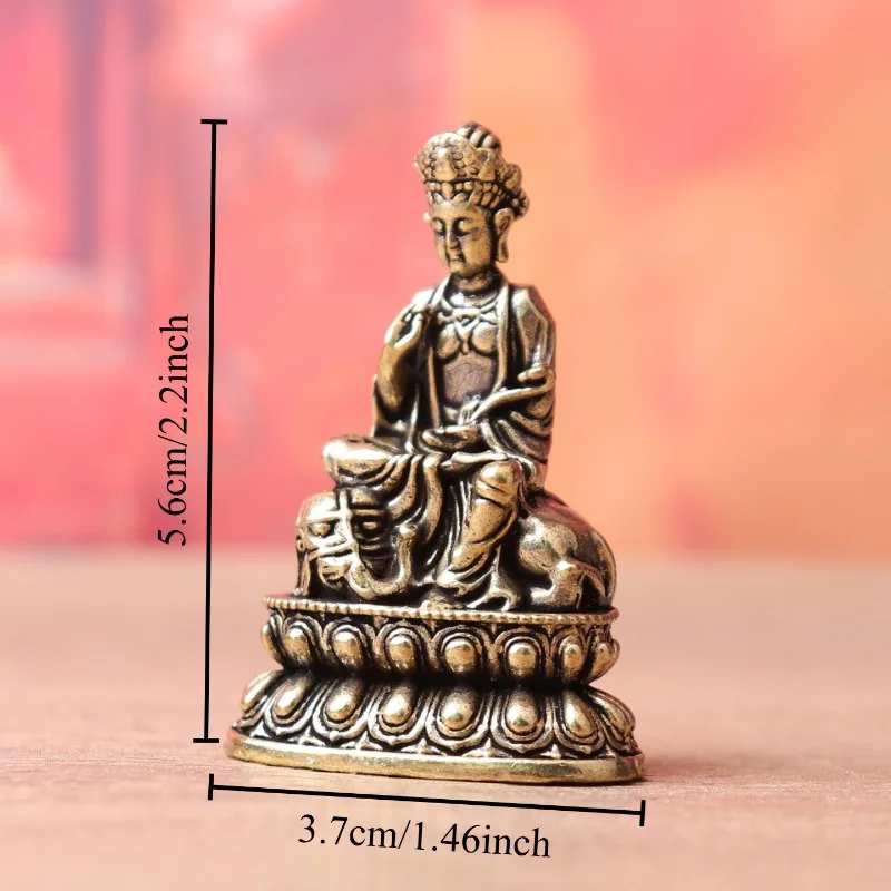 Vintage Brass Samantabhadra Figurine, Buddha Statue Riding Elephant on Lotus Base, Mini Desktop Religious Ornament
