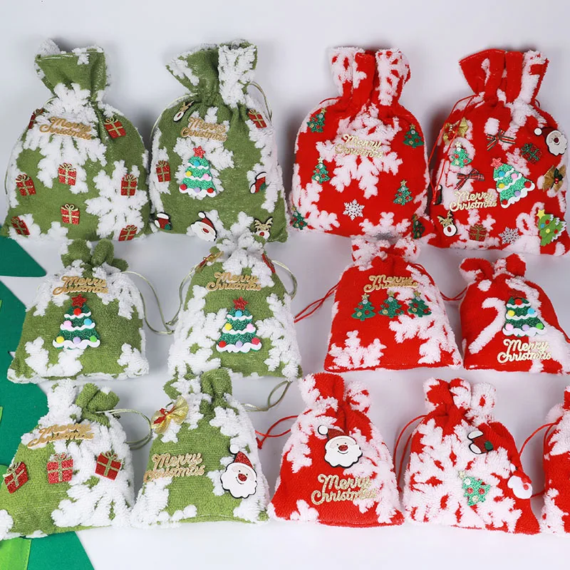 

2026 New Design Gift Bags For Merry Christmas Christmas Plush Gift Pounches DIY Festival Bolsa Soft Bags Factory Directly Sales