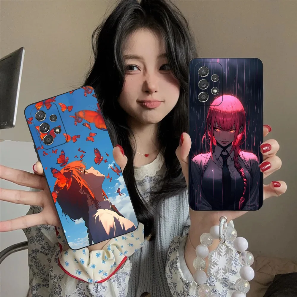 M-Makima Anime Phone Case For Samsung S24,23,22,30,21,10,9,Ultra,Plus,Lite,FE,5G Black Soft Case