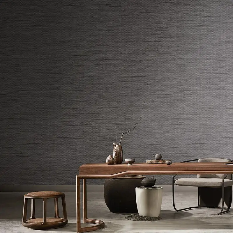 Vintage Solid Color Plain Linen Straw Wall Paper Tea Study Room Chinese Japanese Bedroom Wallpapers for Living Room