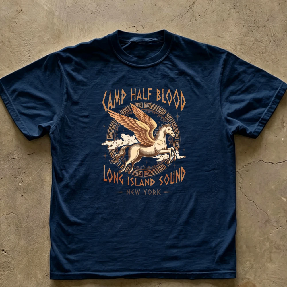Camp Half‑Blood Long Island Sound Pegasus Graphic T‑Shirt Casual Cotton Tees Percy Jackson Greek Mythology Print Streetwear Tops