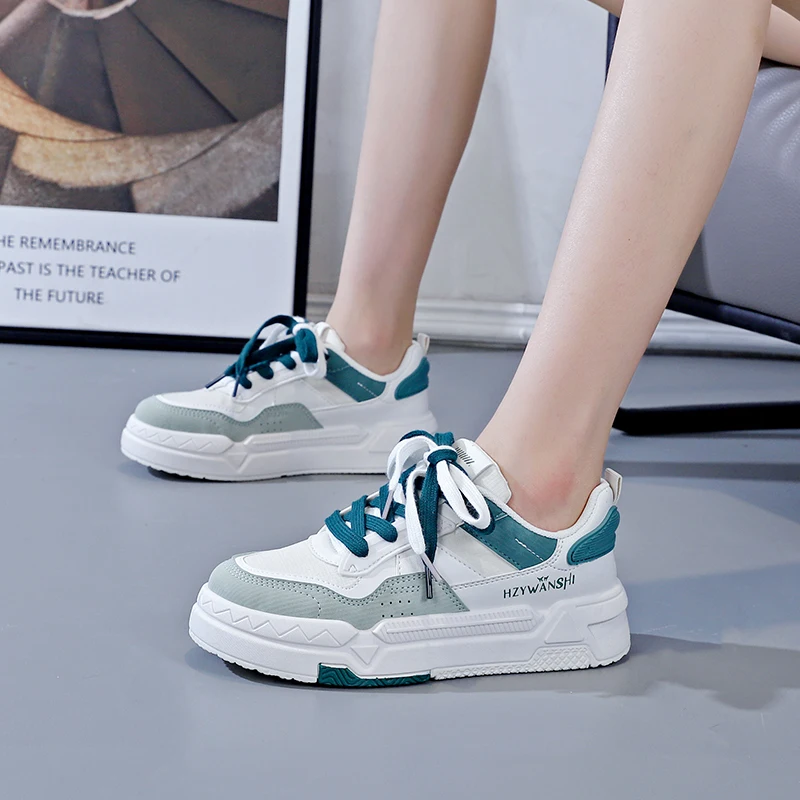 Women Sports Shoes White PU Leather Sneakers for Women Fashion White Green Ladies Baskets Best Sneakersy Brand Wedge Sneaker