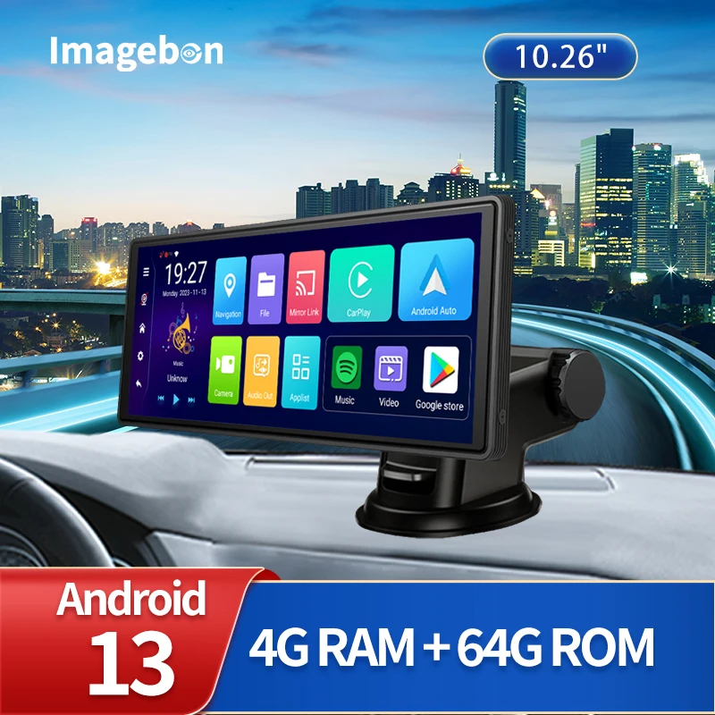 Imagebon Android 13 Car Stereo Wireless CarPlay & Android Auto GPS U Disk Bluetooth AUX FM Rearview Mirror Dash Camera