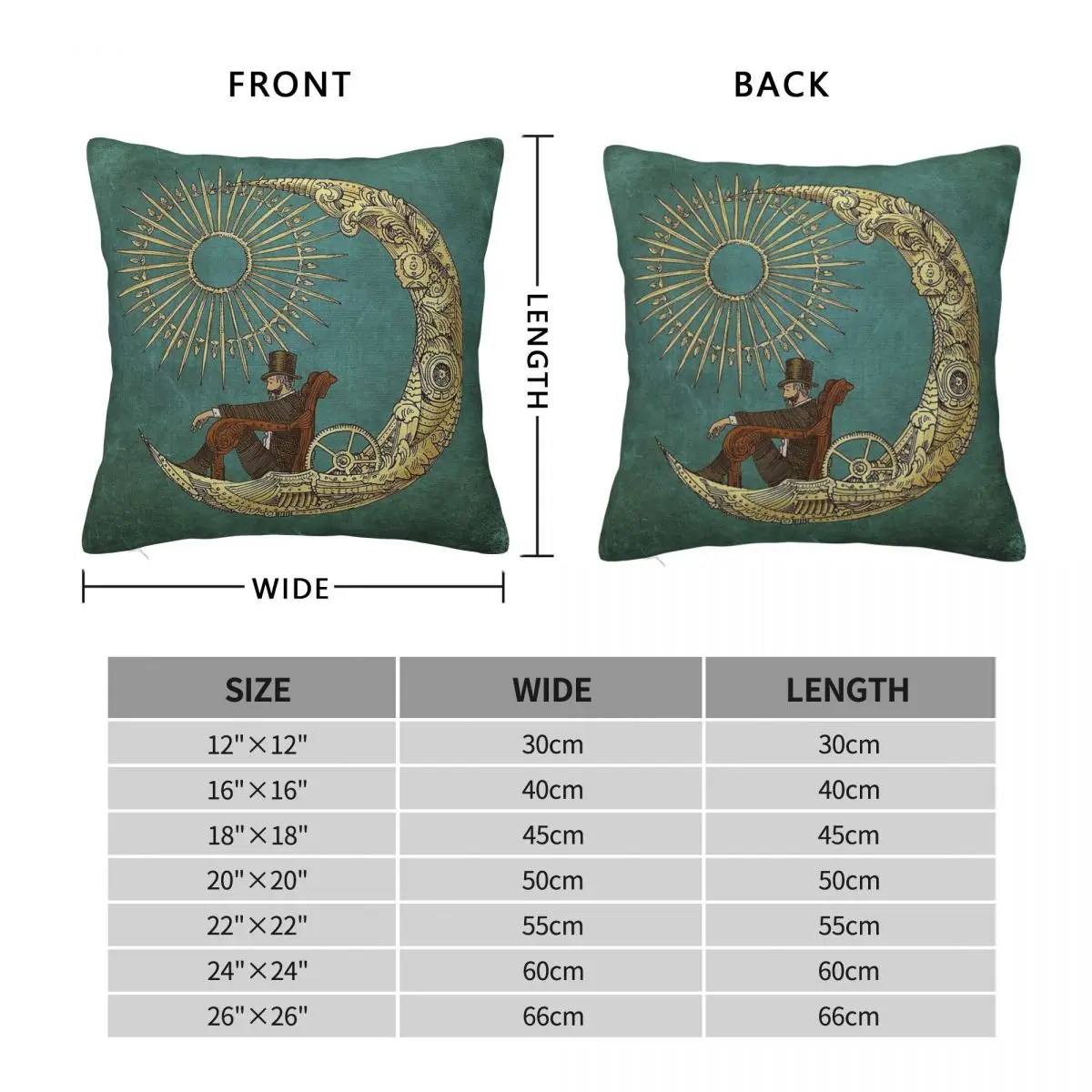 Moon Travel Steampunk Square Pillowcase Polyester Linen Velvet Pattern Zip Decor Throw Pillow Case Home Cushion Cover