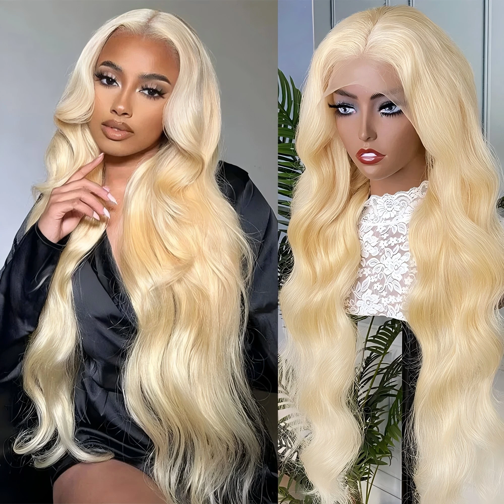 613 Blonde Body Wave Lace Front Wig - 613번 색상의 레이스 프런트 가발, 200%
