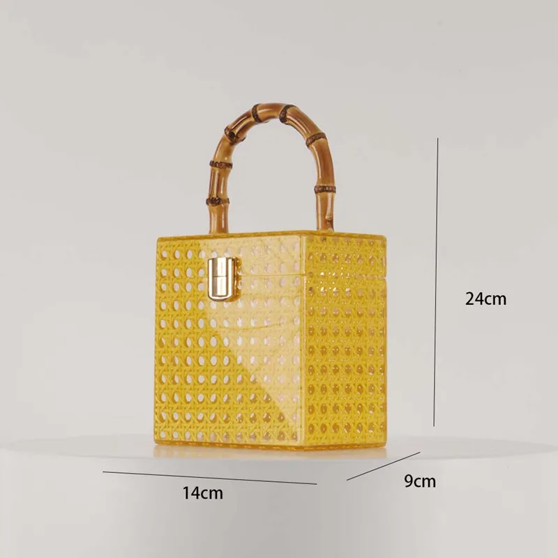 2025 Fashion Designer Acrylic Rattan Bamboo Handle Women Wedding Evening Clutch Bag Lady Box Handbag New Shoulder Bag With Chain view 6