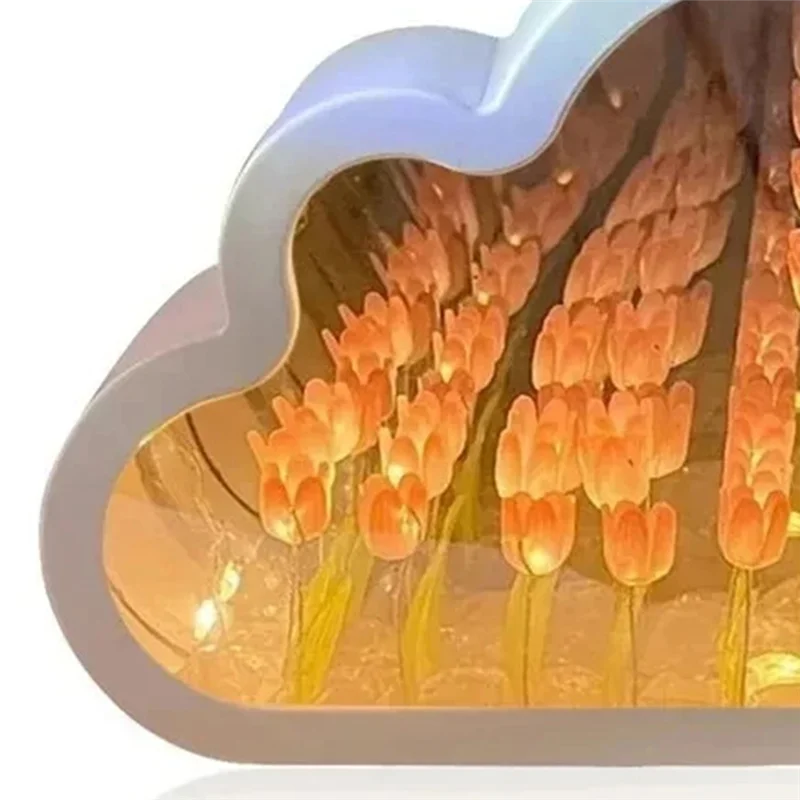 

Hot Sale-Valentine's Day Flower Night Light Handmade DIY Material Cloud Tulip Atmosphere Lamp Home Decor Mirror Birthday Gift
