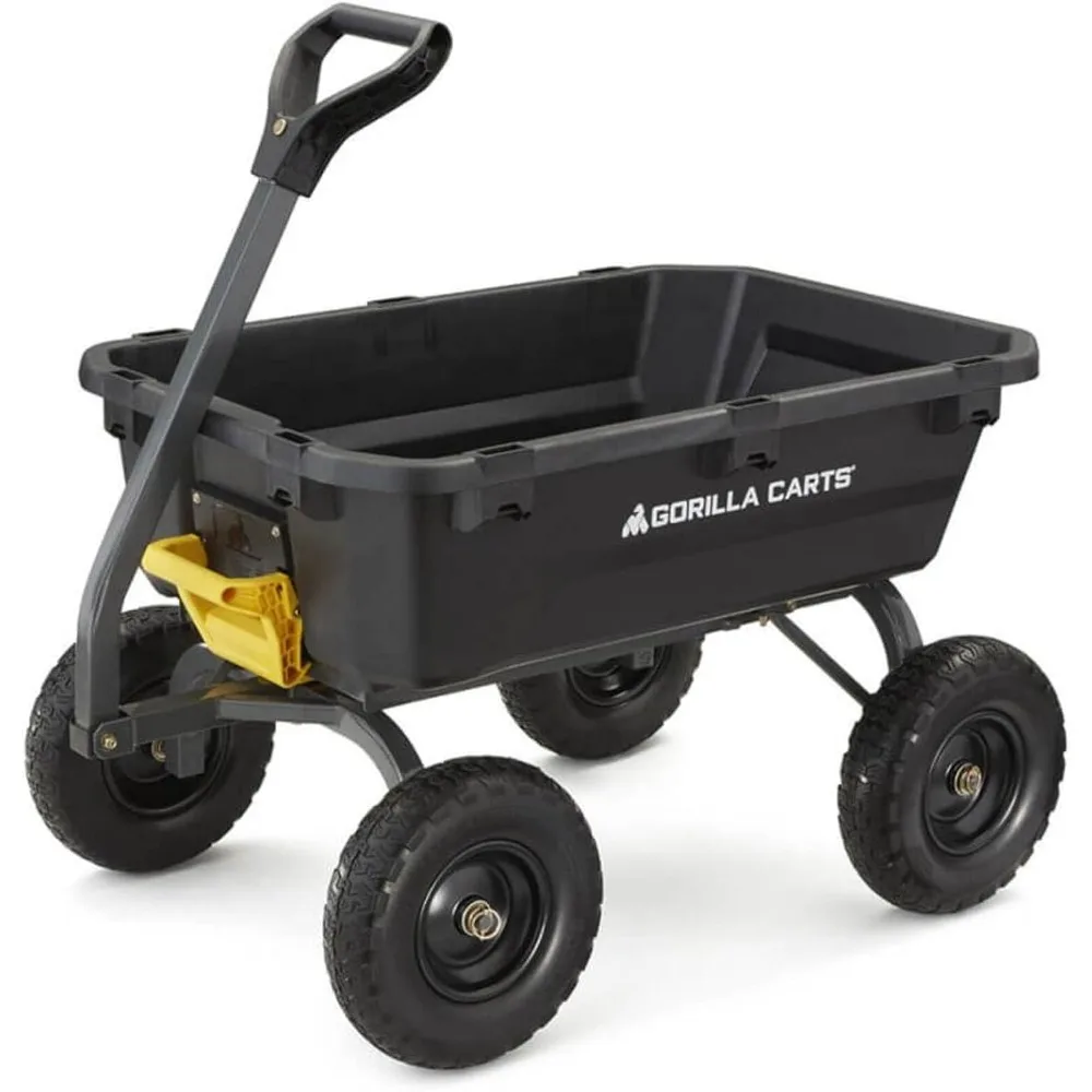 

Heavy-Duty Poly Dump Cart with No-Flat Tires, 7 Cubic Feet, 1200-Pound Capacity, Black