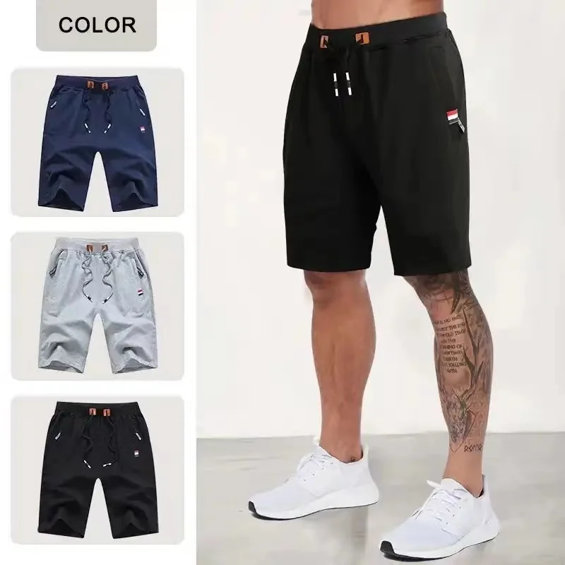 Pantalones cortos informales de verano para hombre, Bermudas deportivas transpirables, etiqueta Tricolor clásica, Bermudas de algodón, talla grande