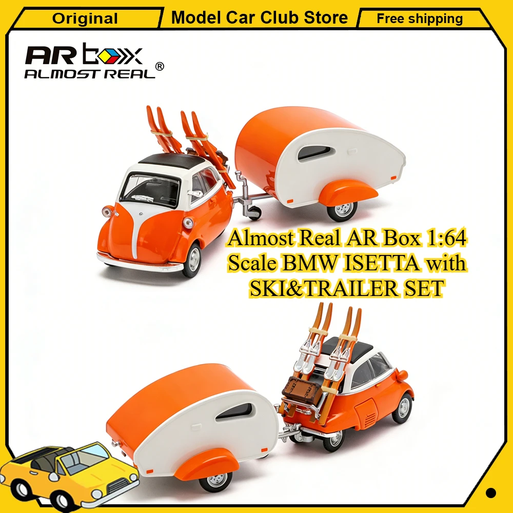

Almost Real AR Box 1:64 Scale BMW ISETTA with SKI&TRAILER SET Orange Ccool Car Show Alloy Car Diecast Collection Model Toys Gift