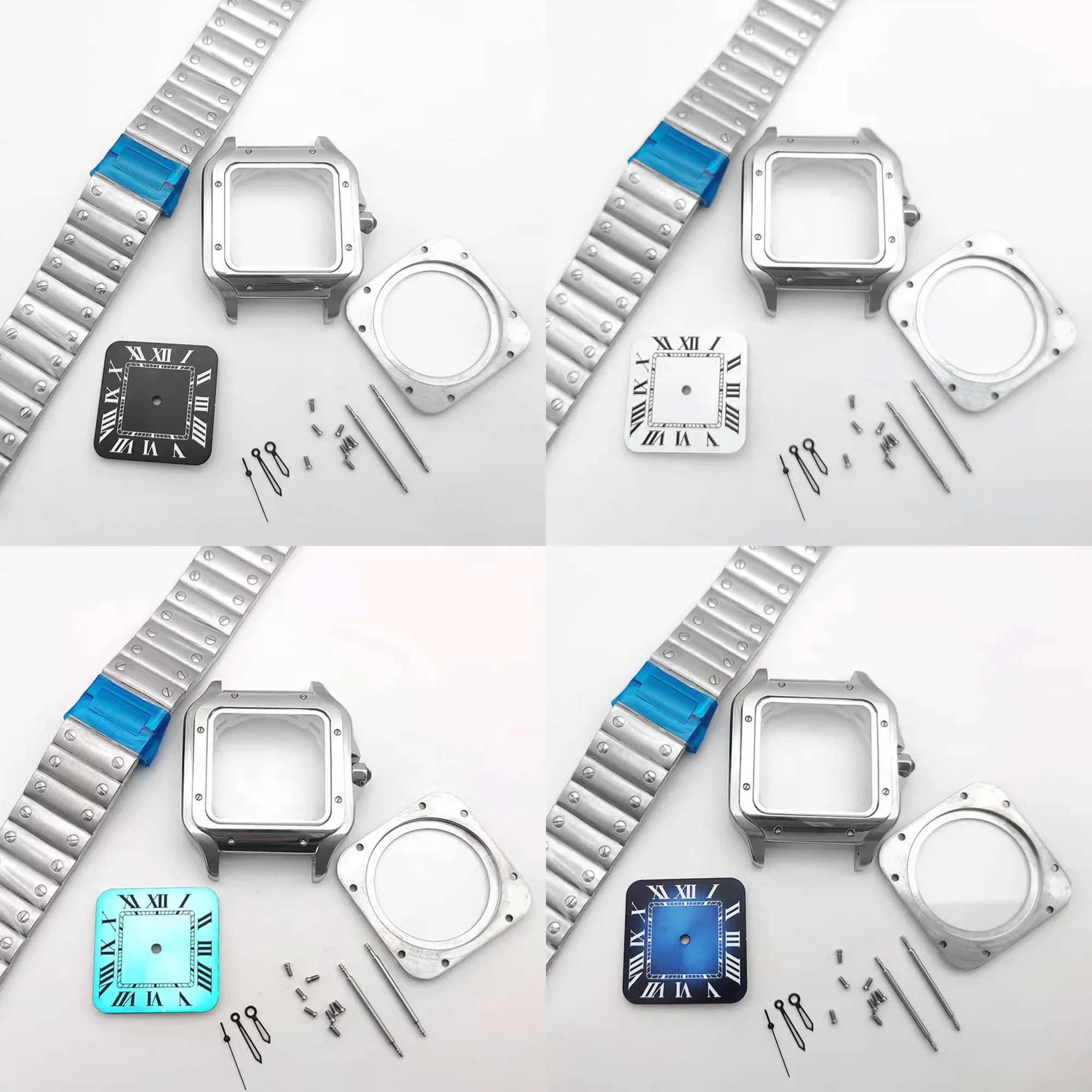 

Серебристые квадратные часы, корпус 38 мм, корпус из нержавеющей стали + ремешок для часов, аксессуары, модификационные детали для механизмов NH35 NH70