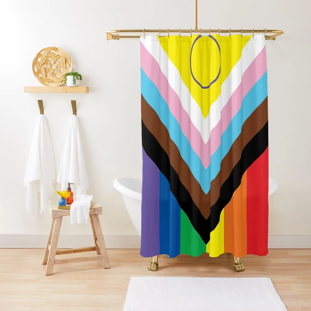 

New 2021 Intersex-Inclusive Progress Pride Flag Shower Curtain Modern Showers For Bathroom Shower Set For Bathroom Curtain