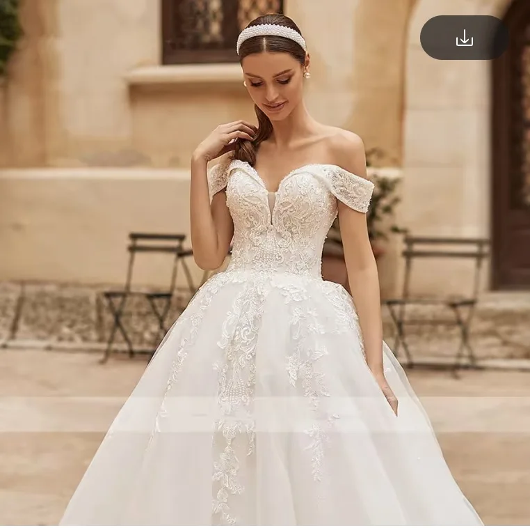 Personalizado brilhante fora do ombro vestido de casamento querida rendas até vestido de baile rendas apliques vestido de noiva novia