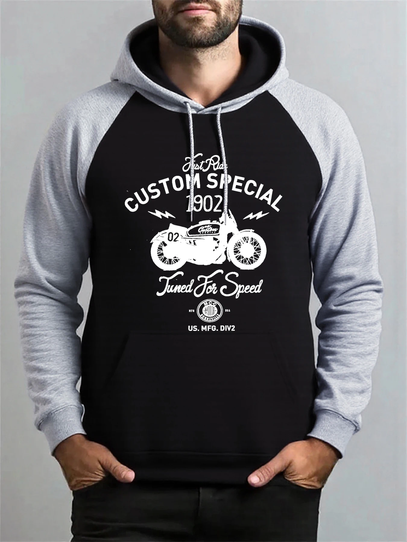 

Fast Ride Custom Special Motorcycle Print Men Raglan Hoody Pocket Hoodie Y2K Fleece Hoodies Fashion Autumn Top Casual Loose Coat