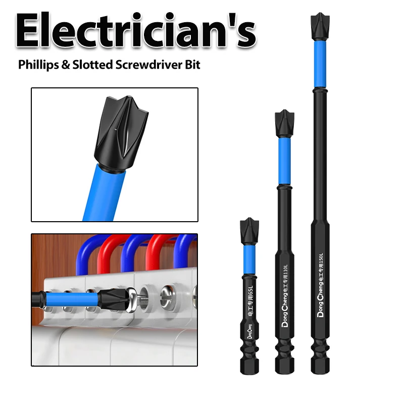 65 110 150mm Phillips Slotted Combination Screwdriver Bit Set Magnetic High Torque S2 Steel for Electrician Panel Wiring Work
