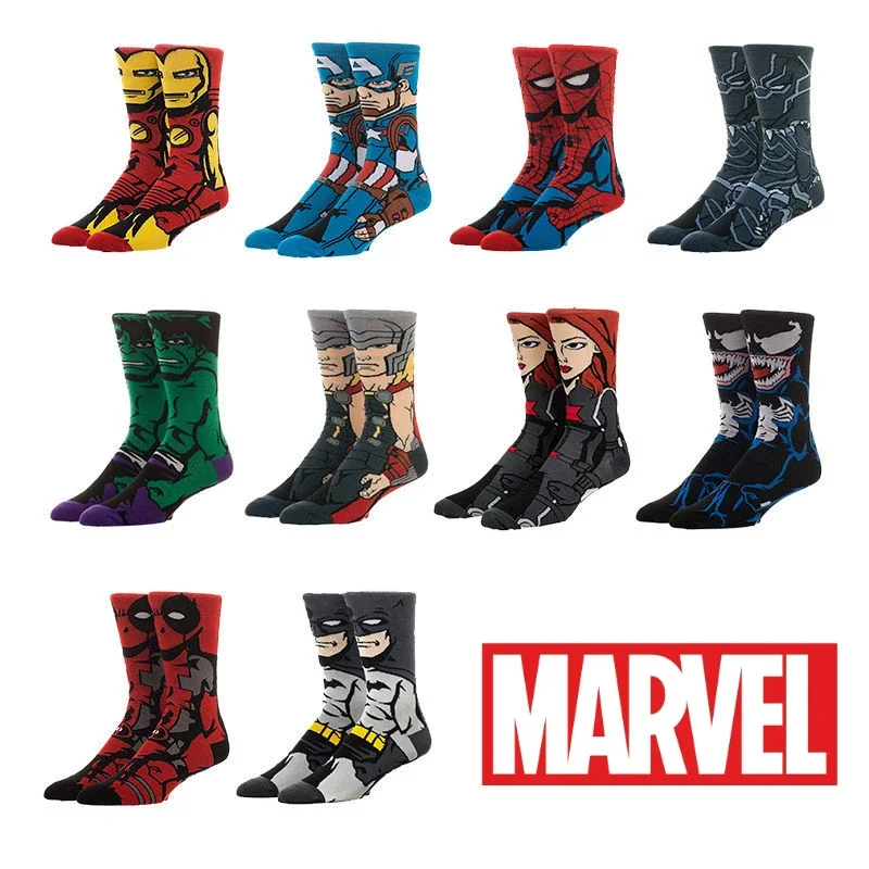 Superhero Marvel Avengers Spider-Man Deadpool Iron Man Pure Cotton Long Soft and Comfortable Street Skateboard Basketball Socks