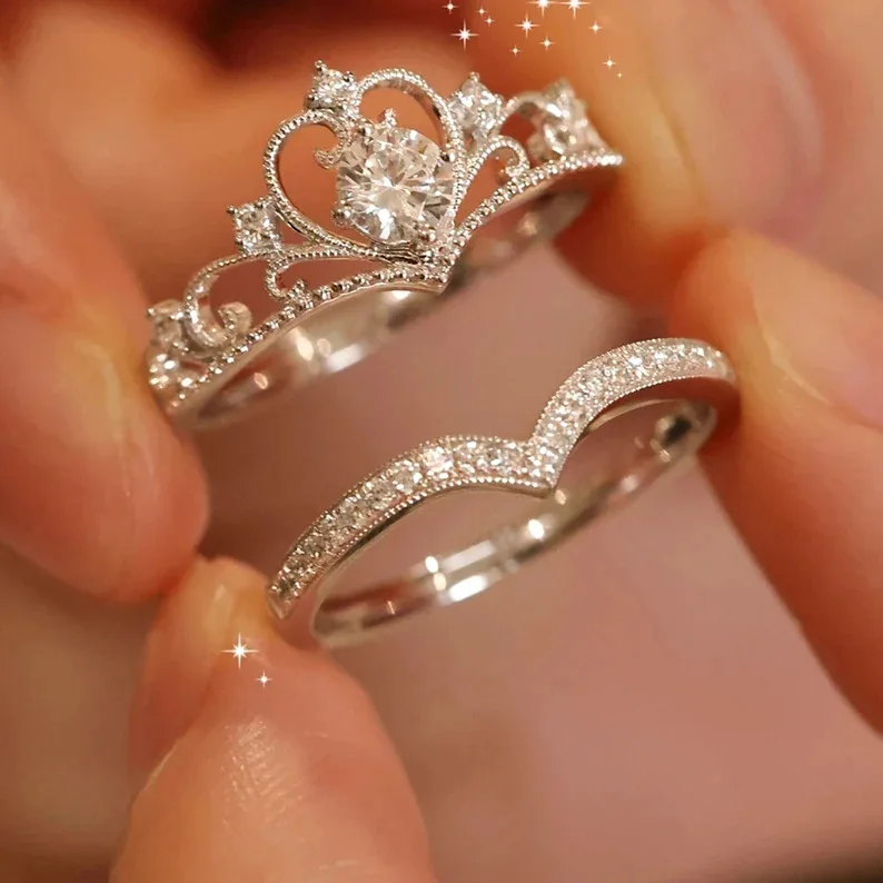 Crystal Crown Vintage Ring Set 2