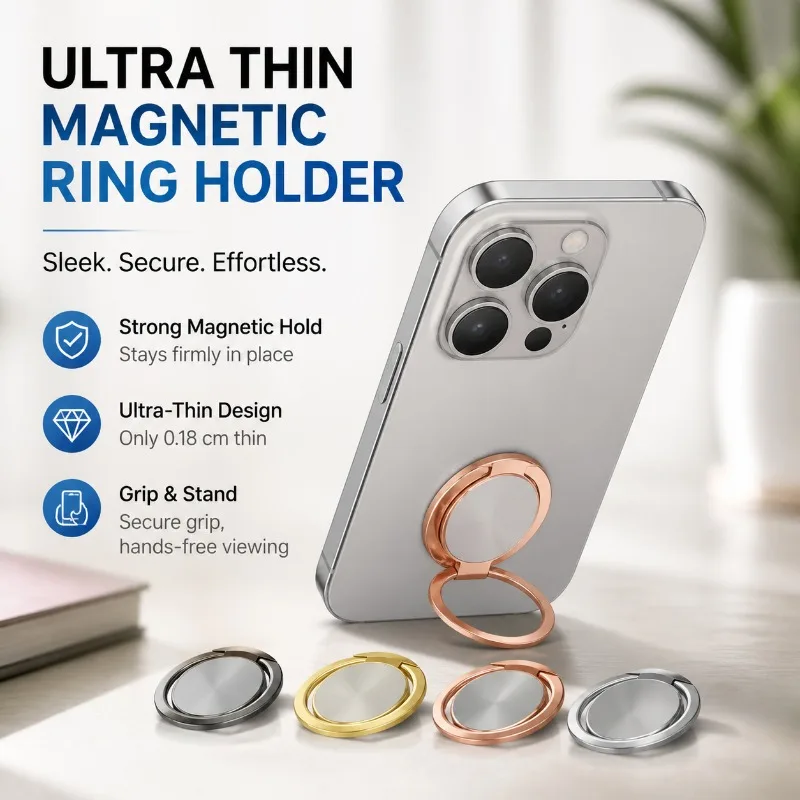 

Ultra Slim Metal Ring Buckle Portable Phone Back Stand Car Compatible Multifunctional Magnetic Suction Desktop Magnetic Holder