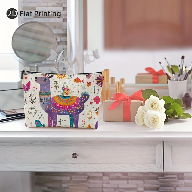 かわいいラマの化粧バッグ - 多機能ジッパーポーチ、ジュエリー収納バッグ、旅行に最適なジッパー付き小型収納バッグ。