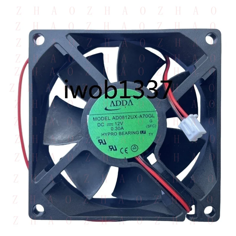 L+ For ADDA AD0812UX-A70GL 8CM 8025 DC12V 0.30A 2Lines Cooling fan