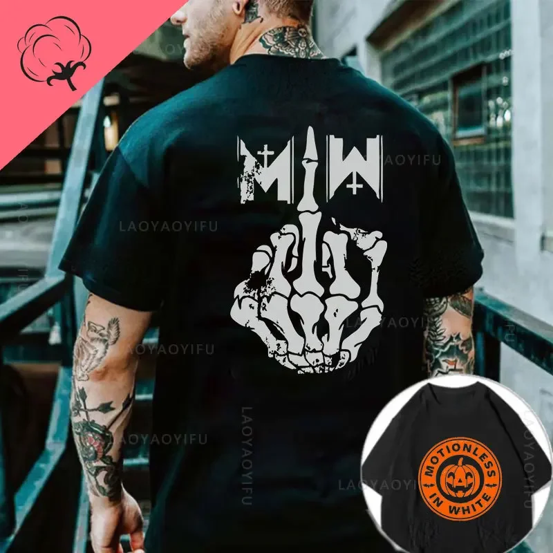 Motionless in White Theme 100%Cotton Summer Cool Fashion Harajuku Tee Men Middle Finger T-Shirt Metal Rock Short Sleeve TShirt