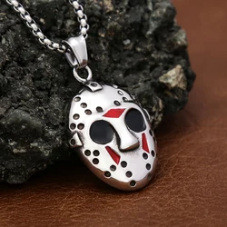 Vintage Unique Jason Mask Necklace Punk Hip Hop Stainless Steel Skull Mask Pendant for Men Halloween Jewelry Gift Accessories