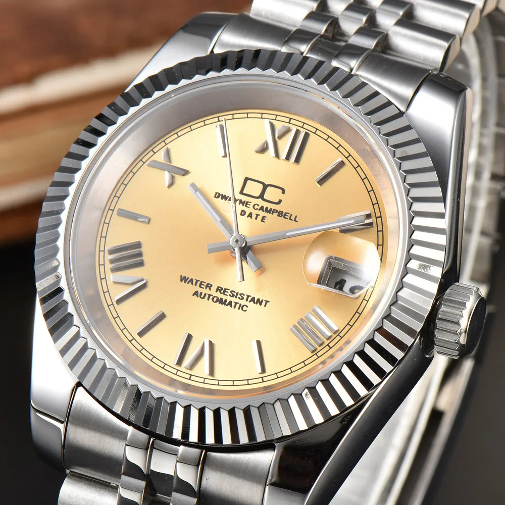 موضة 40.5 مللي متر قطر العرض الروماني مضيئة الياقوت الزجاج ساعة رجالي مقاوم للماء NH35 حركة ساعة رجالي