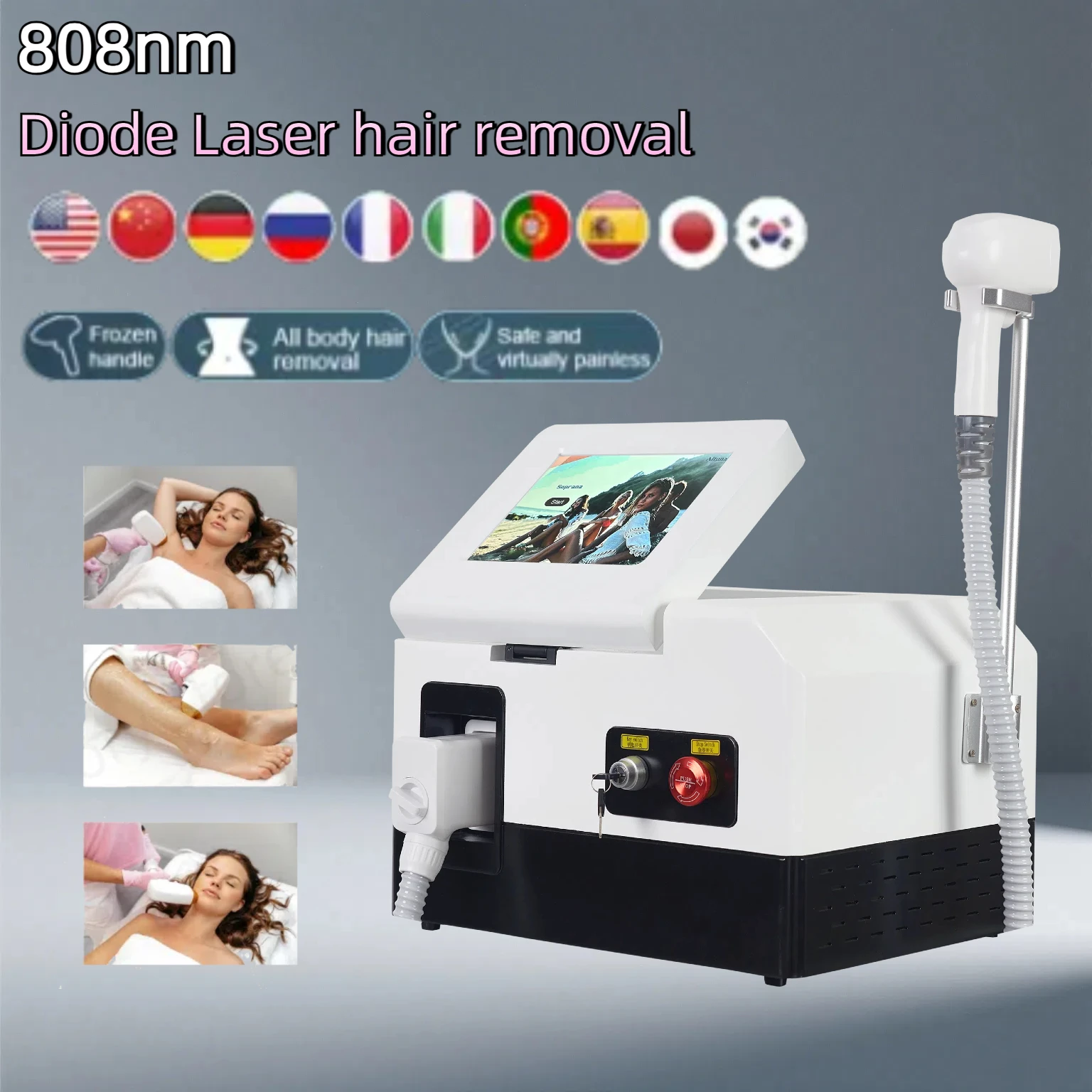 Machine d'épilation au Laser SHR à Diode 808, refroidissement par glace, épilation permanente indolore, dispositif professionnel de beauté à 3 longueurs d'onde CE