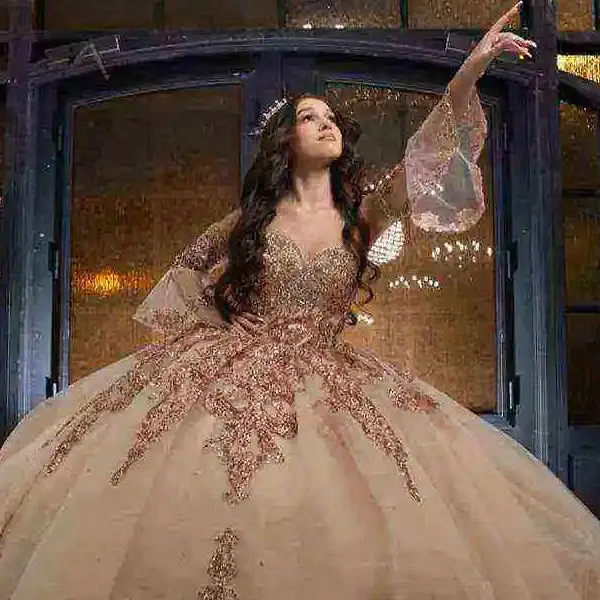 slim fit dress slacks Rose Gold Quinceanera Dresses Sweetheart Sequin Ball Gown main image 1