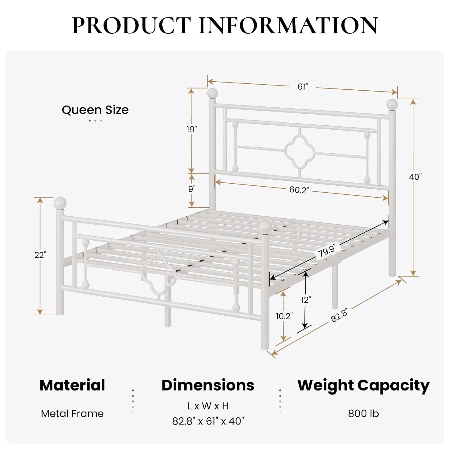14 Inches Queen Size Metal Platform Bed Frame/Vintage Iron-Art Headboard and Footboard/Mattress Foundation for, Customized