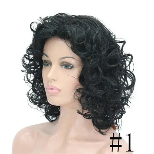 Women Short Wavy Curly Fluffy Brown Blonde Synthetic Wigs