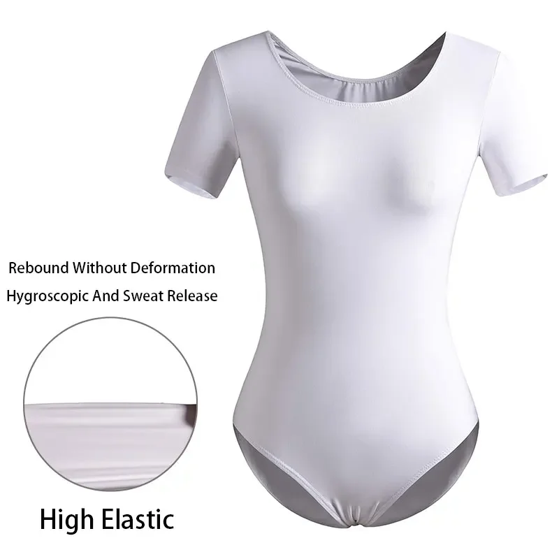 Body da danza basic da donna per squadra adulta Body da balletto a maniche corte in nylon Abbigliamento da ballo Abiti da balletto morbidi e delicati sulla pelle