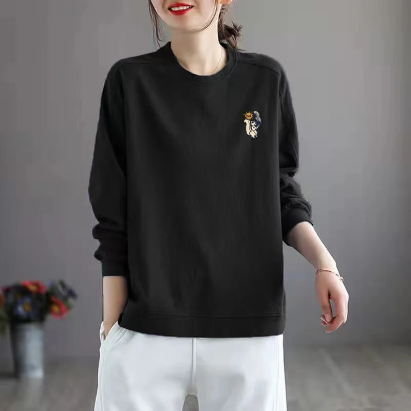 

Свободный хлопковый свитшот с длинным рукавом для женщин, весна-осень, брендовый, модный, удобный, с круглым вырезом