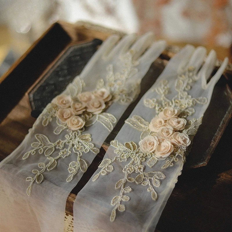 Original handmade retro petal long lace gloves bridal wedding dress wedding robe styling jewelry