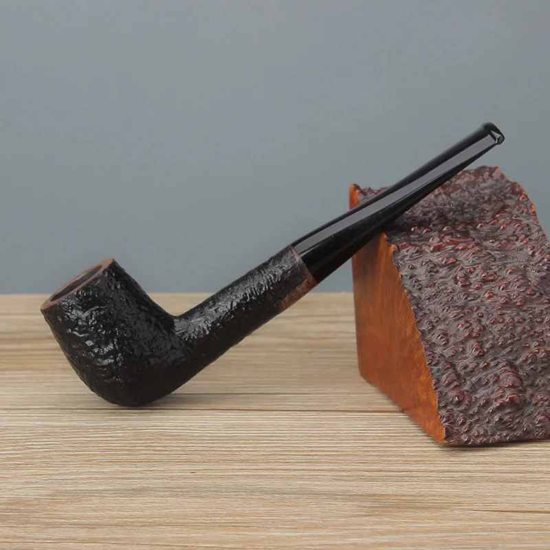 Briar Burl smoking pipe Black Handmade Straight Briarwood Pipe sandblasting tobacco pipe for 9mm filter element Send clean tool