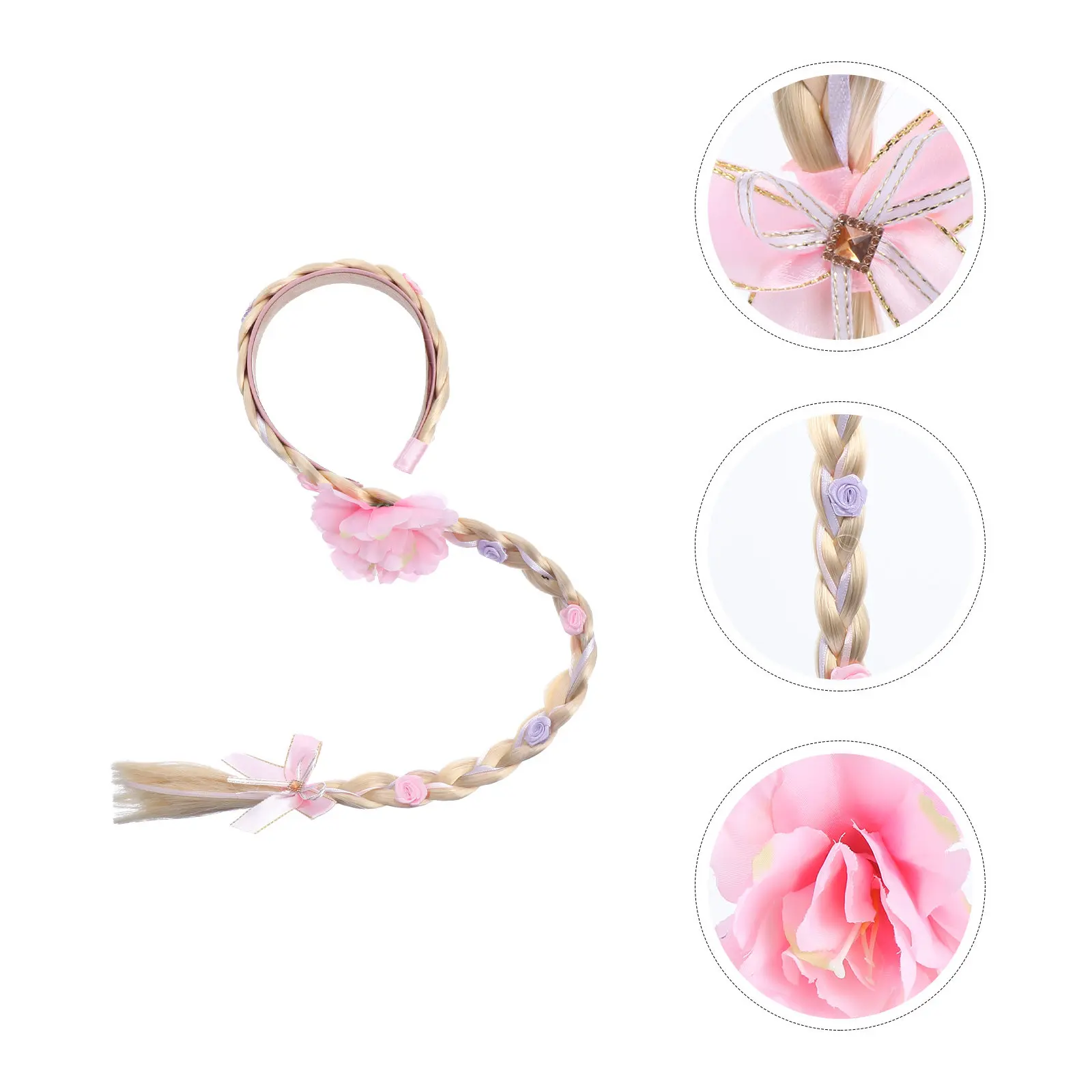 1Pcs Pink Braid Hairband Braids Headwear Premium High Temp Fiber Realistic Braids Hair Extension for Wedding Fancy Ball