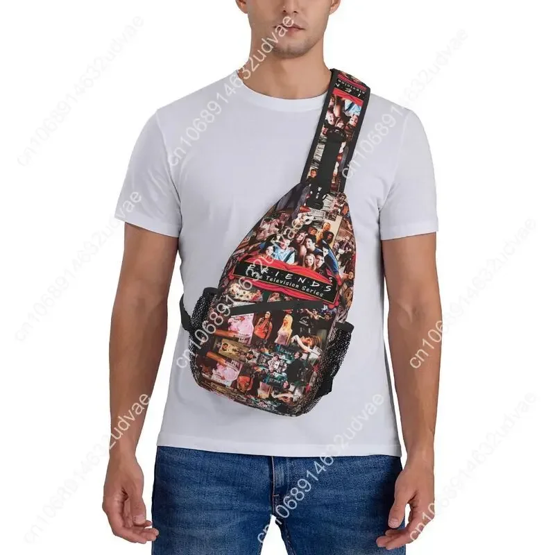 Ransel Selempang Kolase Teman Vintage Retro Tas Bahu Dada Acara TV Klasik Kustom Pria untuk Bepergian Daypack