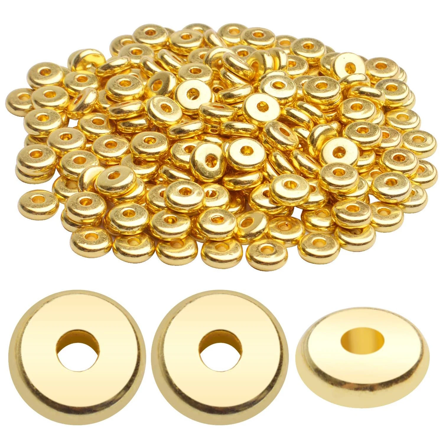 

200pcs 8mm Flat Round Rondelle Spacer Beads Disc Spacers Loose Beads Jewelry Metal Spacers for DIY Bracelet Necklace Crafts,Gold