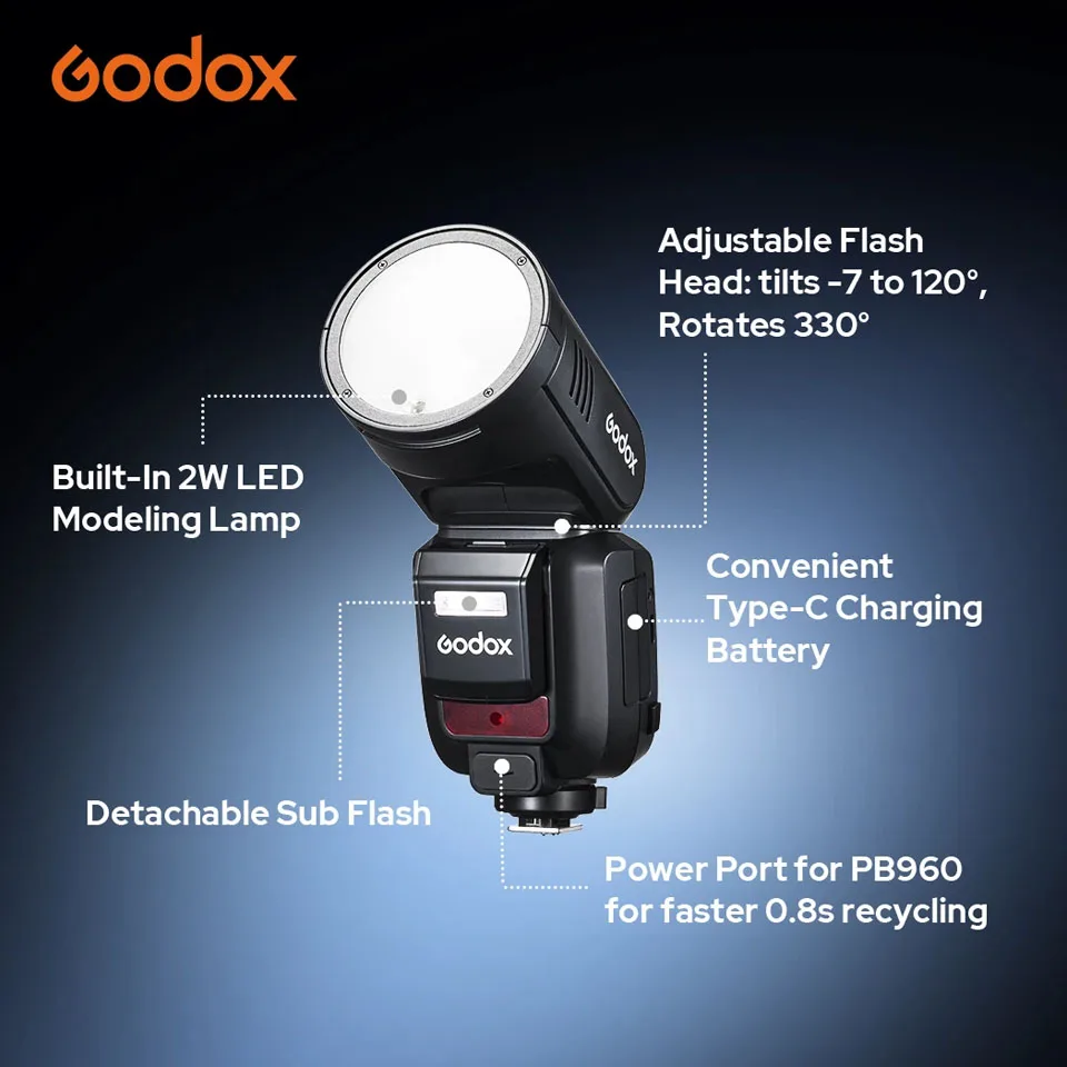 Godox V100 C/N/S/F/O 70 Full-Power Consecutive Flashes Touch Screen TTL HSS Round Head Camera Flash