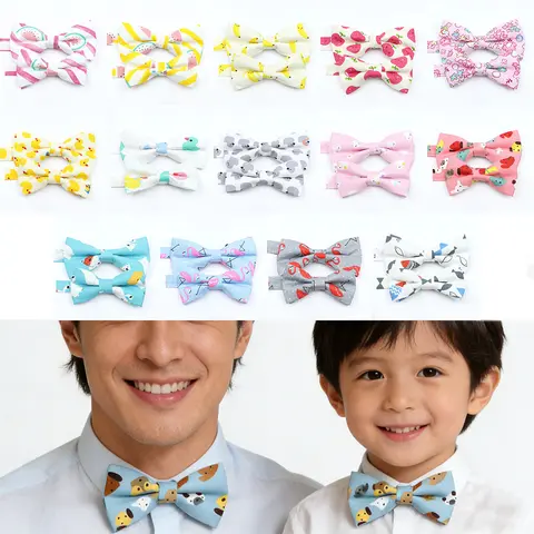 Cute Cotton Bowtie Duck Dog Fruit Polar Bear Pattern Parent Children Family Set Colorful Butterfly Wedding Party Accessory Gifts