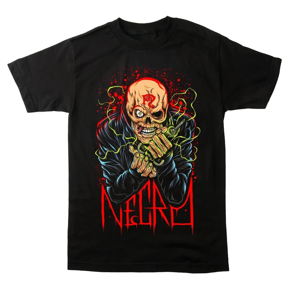 Skull Skeleton Hand Bloody Splash Print T‑Shirt Necro Death Rap Fan Unisex T‑Shirt Underground Hip Hop Music Top
