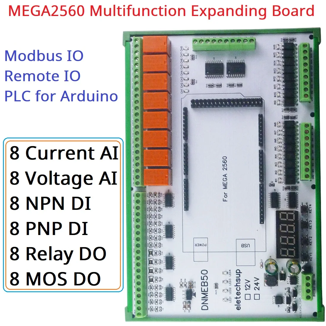 16ai-16di-16do estável rs485 mega2560 r3 io módulo de expansão analógico digital modbus placa de relé para arduino aberto plc remoto io