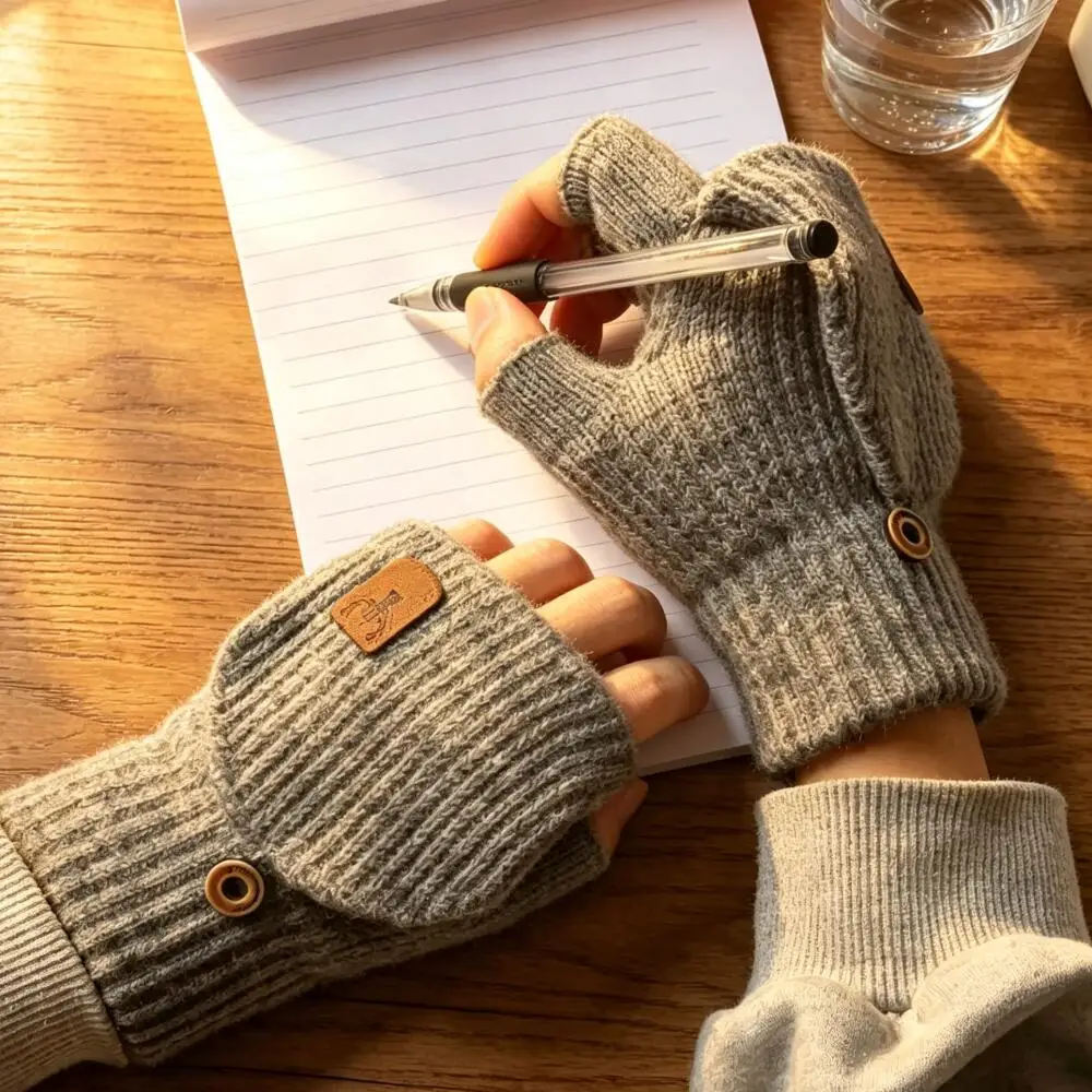 Winter Warm Flip Cover Gloves, Stylish Half-Finger Knitted Gloves, Ideal for Office & Writing, Multiple Colors Available