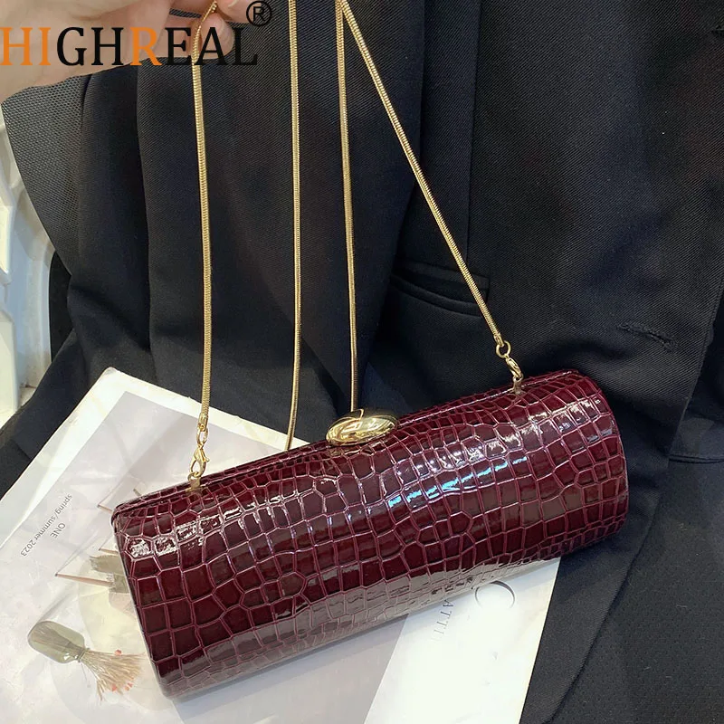 

Fashion Prom Evening Purse Clutch Bag Women Luxury Crocodile PU Leather Party Crossbody Burgundy Box Day Shoulder Bag