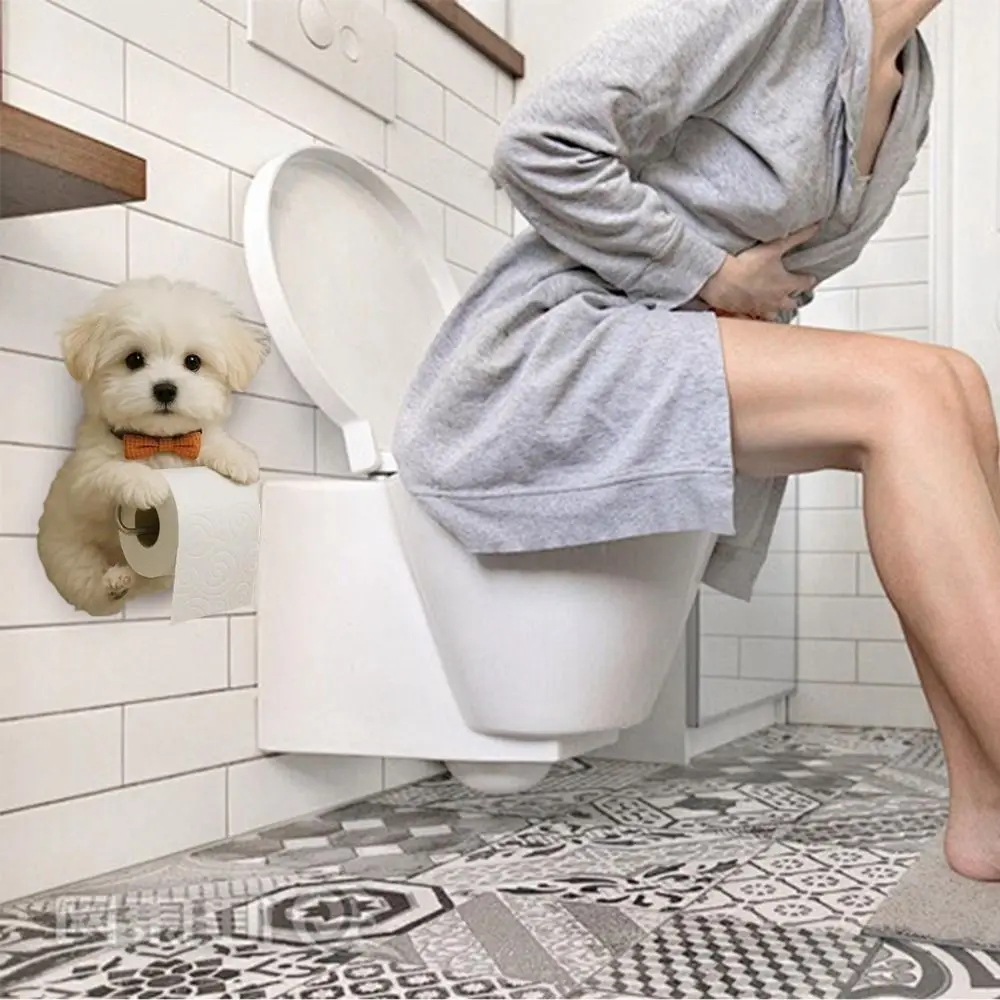 Resin Dog Toilet Paper Holder Wall Mounted Storage Dispenser Bathroom Paper Towel Dispenser Cute Animal Design Functional Decor